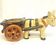 Vintage Japan Ceramic Donkey Cart Planter Hand Painted picture