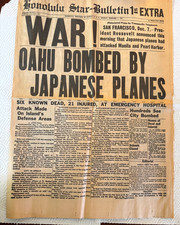 HONOLULU STAR BULLETIN 1ST EXTRA, 2ND EXRA & 3RD EXTRA NEWSPAPER DEC 7 1941 picture