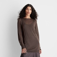 Future Collective Crewneck Sheer Sweater Womens XXS Long Sleeve Brown picture