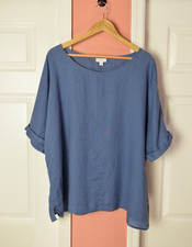 J JILL Pure Jill Linen Earthy Blue Kimono Short Sleeve Oversized Tunic Top 2X picture