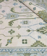Hand-Knotted Wool Oushak Rug | Light Blue, Green Turkish Area Rug Carpet picture