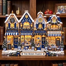 Personalized Hanukkah Village Wooden Block, Custom Family Judaica Menorah Gift picture