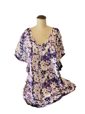 Roaman's 5X NWOT Midnight Violet Graphic Floral Pullover Tunic Top V-Neck Sh/Sl picture