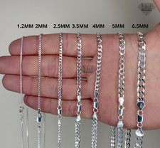 Italian Solid Sterling Silver Curb Link Chain Necklace 925 Silver Chain All Size picture
