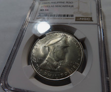 :1947-S 1-PESO MACARTHUR USA PHILIPPINE NEAR SUPERB NGC MS66 BEAUTY RARE R6 55/3 picture