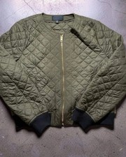 Nili Lotan Unisex Quilted Bomber Jacket Olive Green XL Made in Poland Zip Up picture