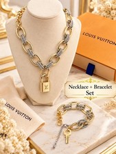 Authentic Louis Vuitton Gold Padlock with Stainless Steel Necklace+ Bracelet Set picture