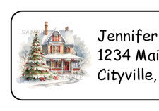 Snowy Christmas House Personalized Holiday Return Address Labels Stickers Tags picture