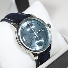 Zeppelin 8670-4 100 Years Men's Blue Dial Stainless Steel Leather Strap Watch picture