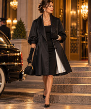 Vintage 1950s Molly Modes Black Satin Swing Opera Coat Cocoon Evening Jacket MCM picture