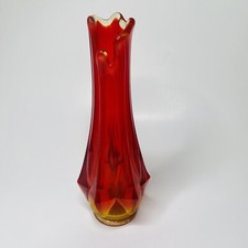 MCM Red & Orange Kanawha Swung Vtg Ombré Art Glass Bud Vase Diamond Cut 9