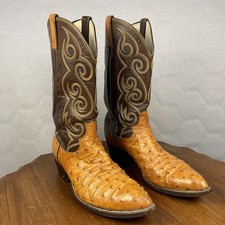 Vintage Dan Post Full Quill Ostrich Cowboy Boots 12 D Cognac Brown Exotic 6960 picture