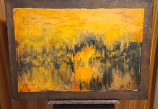 Hertz Munnich Reflected Cityscape Painting Carved Wood Canvas 30x41 Heavy picture