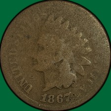 1867 Indian Head Cent Choice Almost Good AG+/G Coin #48784 picture