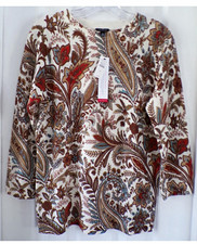 NWT Women’s Talbots M Paisley 100% Cashmere  3/4 Sleeve Pullover Sweater picture