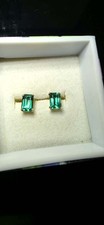 Vintage -NOS- 14K Yellow Gold Emerald-Cut Green Stud Earrings 0.30 ctw Mexico picture