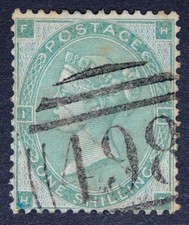 GB SG90 1862 QV 1/- Green, Plate 1, HF, Fine Used, Cat £160 - Crease picture