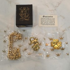 Vintage HOBCO House of Borvani Gold Tone Bracelet Elephant Clover Charms Papers  picture
