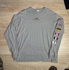 GAP Men’s S Gray Long Sleeve Crew Neck Flag Logo Graphic Print T-Shirt picture