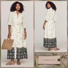 Anthropologie Maeve The Mona Linen Shirt Dress Neutral Pattern XL  NWT $188 picture