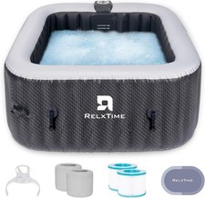 RELXTIME Square Inflatable Hot Tub Black 2 to 4 Person Blow Up Spa 120 Jets picture