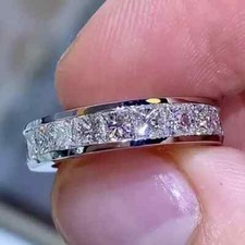 14k White Gold Plated 4.40Ct Princess Cut Moissanite Eternity Wedding Band Ring picture