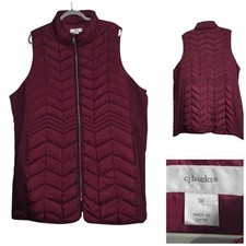 CJ Banks Womens 3X Burgundy Quilted Puffer Vest Chevron Full Zip A485341 picture