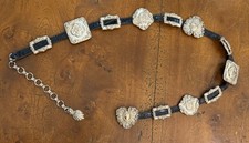 VTG 1993 Brighton Silver Cameo Concho Medallion Black Leather Belt M 41503 EUC picture