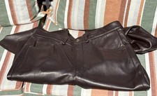 80's Vintage Michael Hoban North Beach Brown Leather Pants Satin Lined Hong Kong picture