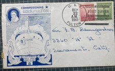 Vintage 1941 USS Fulton Commissioning Naval Cover Postmark Mare Island Navy Yard picture