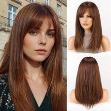 Auburn Straight Human Hair Wigs for Women Layered Wig with Bangs 16Inches picture