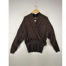 Vintage 80s Together Womens XL Black Copper Metallic Wrap Surplice Knit Sweater picture