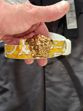 Versace White/Gold Floral Girls (Jr’s) Belt w/ Medusa Logo Reversible Sz Medium picture