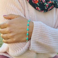 Genuine Turquoise Bracelet 925 Sterling Silver Bracelet Gemstone Bracelet USA picture