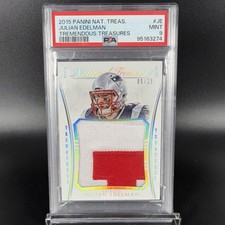Julian Edelman 2015 Panini National Treasures Game Used Jumbo Patch 9/15 PSA 9 picture