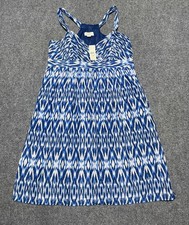 NWT LOFT Petites 12P Blue White Ikat Print Halter V-Neck Sleeveless Dress picture
