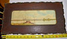 Antique  Landscape Painting Winding River Forest Trees Framed Panoramic 19