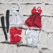 Barbie Lingerie Lot White Red 2pc Outfits Lace Chemise Gowns Stockings picture