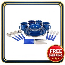 Stansport 24-Piece Enamel Tableware Set for Family Camping and Home Use picture