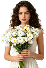 15 Bundles UV Resistant Artificial White Daisy Flowers with Stems, Outdoor Fake picture