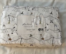 London Kaye FULL Sheet Set Halloween Ghost & Pumpkins 4-piece Double Sheets, NEW picture