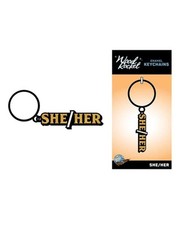 Wood Rocket She/Her Keychain - Black/Gold picture