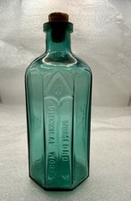 Antique Rumford Chemical Works Teal Glass Bottle Apothecary- Late 1800’s picture