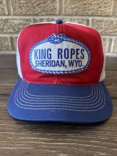 Vtg King Ropes Sheridan Wyoming 5 Panel Trucker Hat Red Blue White KProducts USA picture