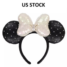 Tokyo Disney Resort Minnie Mouse Ears Headband Black Pearl Sequin Bow US STOCK picture