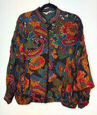 Vintage 80s Judith Ann Creations Silk Sequin Beaded Bomber Jacket M/L picture
