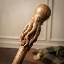 Artisan Handcrafted Octopus Walking Stick, Unique Wooden Carved Staff & Cane picture