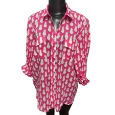Large Talbots Womens Casual Button Down Pineapple Print Cotton Shirt Pockets picture