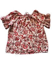 W5 Anthropologie Womens Small Floral Boho Blouse Flutter Sleeve Tie Front Top picture