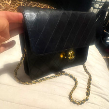 CHANEL Black Quilted Rectangle Shoulder Bag Chain Strap Gold Hardware Card picture